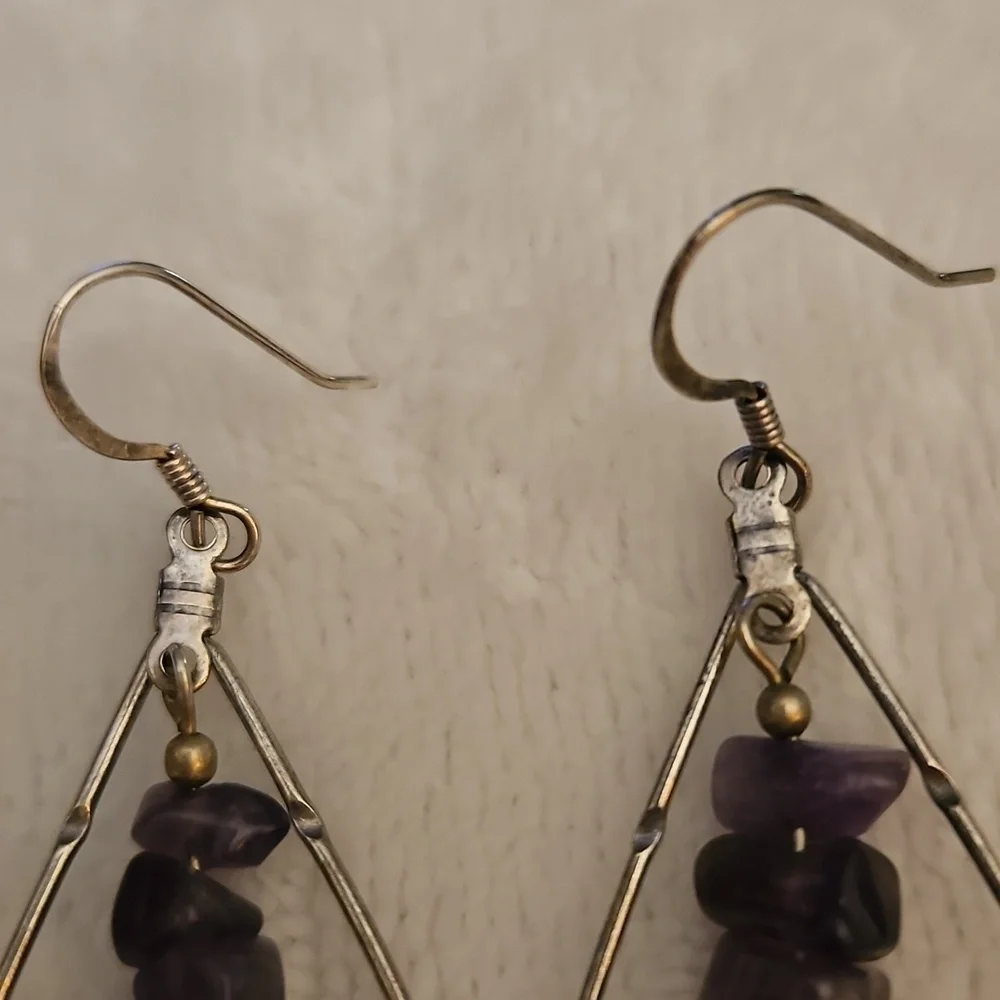 HANDMADE Purple Amethyst Beaded Teardrop Dangle Earrings